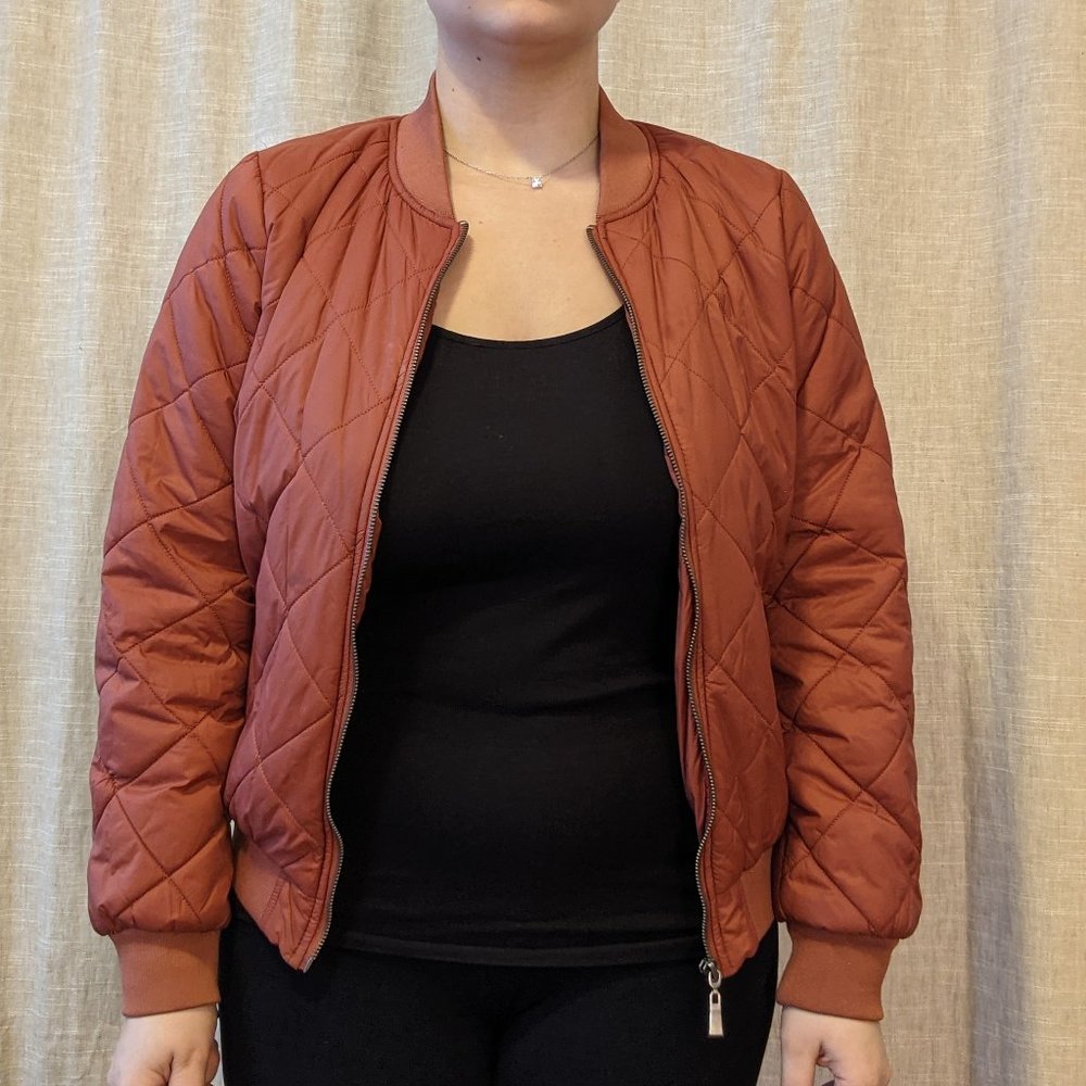 Rose Pink Quilted Bomber Jacket
